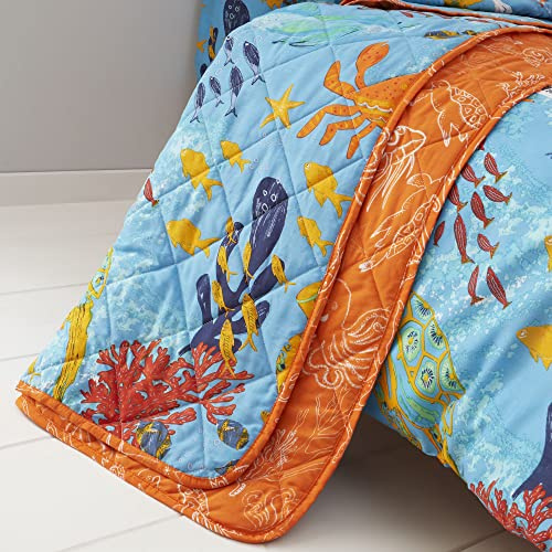 Happy Linen Company Manta Acolchada Reversible para niñas y niños Ocean Friends Sealife Azul
