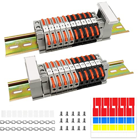 WACH AUF Reihenklemmen Hutschiene, Kompakte Steckklemme 20 Pcs klemmleiste Kit (10 Pcs Grau Reihenklemmen +10 Pcs Schwarz Reihenklemmen) für Automatisierungsprojekte, Garage, DIY-Projekte