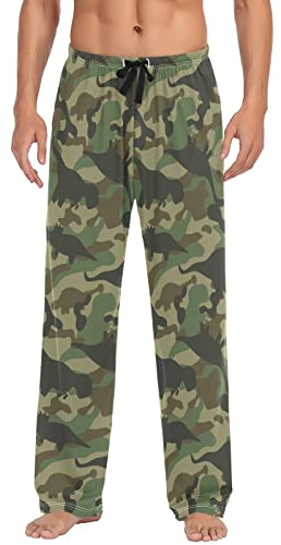 ODAWA Pantalones de pijama para hombre Joystick Gamer Sleep Lounge Bottoms con bolsillos Pantalones largos PJ, Camuflaje dinosaurio., Large