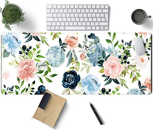 Gaming, grön skrivbordsmatta, skrivbord, musmattor, lila, blå, rosa, blommig musmatta, stor, XL stor dator, tangentbord, musmatta, skrivbordsmatta med sydd kant för kvinnor, hem, kontor, dekor, 80 x