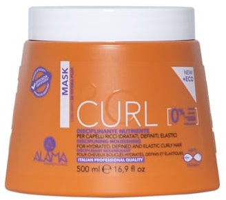 A ALAMA Professional Alama Professional Curl, Maschera per Capelli Ricci e Mossi Idratati, Definiti ed Elastici, con Olio di Oliva ed Eritritolo, Anti Crespo e Idratazione a Lunga Durata, 500 ml