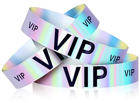 Chuangdi 500 Pcs Holographic VIP Plastic Wristbands Party Wristbands for Event Silver VIP Custom Plastic Bracelets Waterproof Arm Bands for Events Concerts Festival