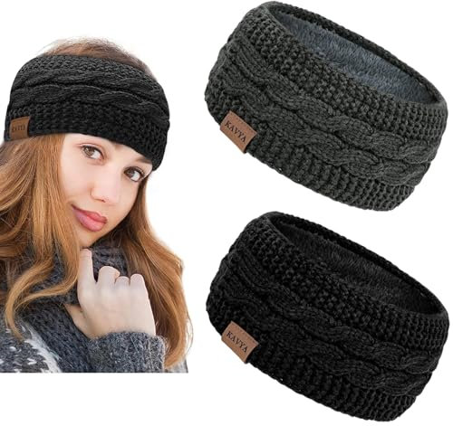 Kavya Winter Headbands for Women's Hair, Knitted Headband Soft Lining Cable Ear Warmers Comfy Ear Muffs Crochet Ladies Head Band Ski Walks Gifts for Women Girl