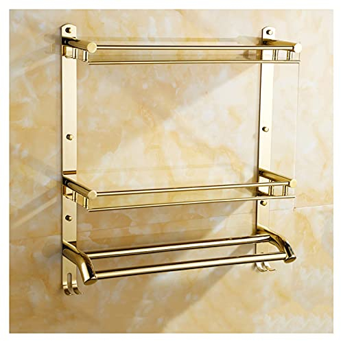 Etagere Salle De Bain Tablette De La Salle De Bain Forage Mural De Douche De Cuivre Mural 2 Niveaux De Rangement De Caddie Avec Porte-serviettes Ajustable Porte-serviettes Barre D'or Doré Support Douc