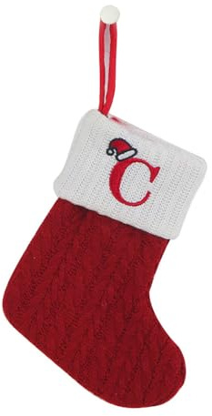 1 Stück Gestrickt Weihnachtsstrumpf Alphabet Socken Weihnachtssocken Deko Weihnachten Strumpf Weihnachtssocke Kamin Nikolausstiefel Nikolausstrumpf für Weihnachtsdekoration Weihnachtsbaumschmuck,C