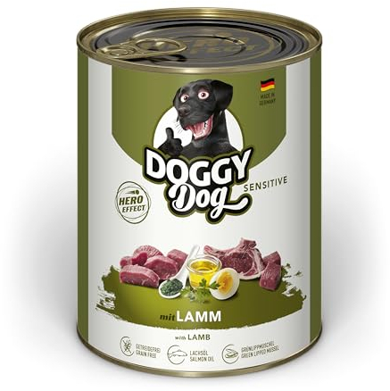 DOGGY Dog Paté Lamm Sensitive, 6 x 800 g, Nassfutter für Hunde, getreidefreies Hundefutter mit Lachsöl und Grünlippmuschel, besonders gut verträgliches Alleinfuttermittel, Made in Germany