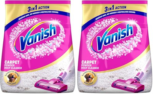 Vanish Oxi Action Carpet Stain Remover Powder, Carpet Cleaner, Removes ground-in dirt & dust, Shake & Clean, 650 g (Pack of 2)