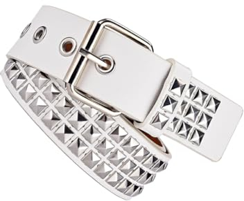 DSOUWEH Damen Nietengürtel aus Metall Premium All Match Einzigartiges Geschenk Metall Punk Nietengürtel für Männer und Frauen Pyramidennietengürtel, Weiß, 110cm