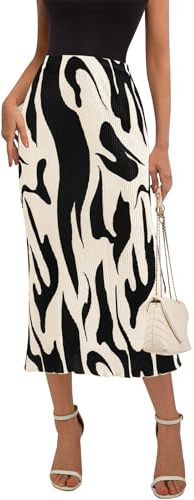 PRETTYGARDEN Womens Skirts Midi Length High Waist Zebra Print A Line Pleated Long Skirt Flowy Summer Stretch Maternity Skirt (Beige, Large)