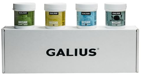 Galius - Pack de 4 Aceites Corporales Sólidos para Masaje 100ml - Aceite Masaje Efecto Frío, Neutro, Relajante, de Romero - Aceites Esenciales - Ideal para Profesionales y Deportistas - No Mancha Ropa