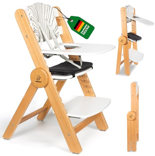 ZWERGHELD® Premium Kinderhochstuhl ZS3 Set - mitwachsend klappbar verstellbar, Hochstuhl Baby ab 6 Monaten bis 90kg belastbar, mit Essbrett - Treppenhochstuhl Kinderstuhl Holz High Chair (natur)