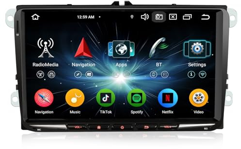 Android 14 DAB+ Autoradio 4GB+64GB Für VW Passat CC Golf 5/6 Tiguan Polo Jetta SEAT Skoda Octavia mit GPS Navigation Apple CarPlay Android Auto 8 Kern DSP WiFi Bluetooth 5.0 SWC 9 Zoll OPS Touchscreen