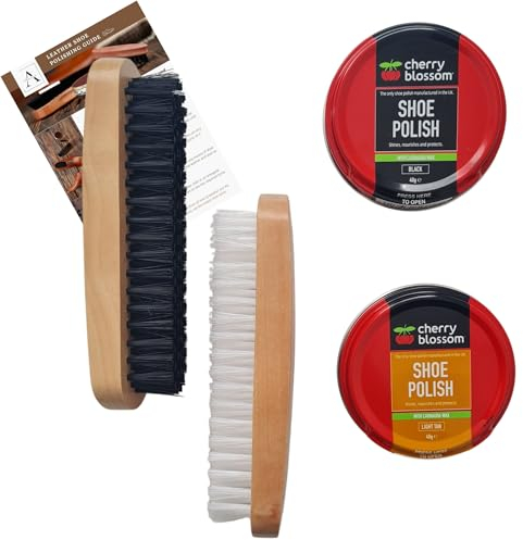 Inese Shoe Polish Kit Black and Brown | Black and Light Tan, Brown Shoe Polish and 2 Brushes