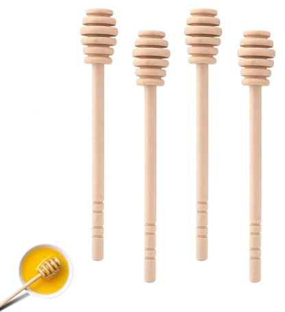 4PCS Wooden Honey Mixing Stirrer 6 inch Honey Dipper Sticks Honey Spoon Long Handle Wood Honey Spoon Stir Bar Honey Comb Stick for Honey Jar Dispense Drizzle Honey and Kitchen Tools