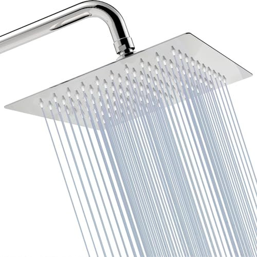 Soffione Doccia Katezon Rain, Soffione Doccia Quadrato in Acciaio Inox ad Alta Pressione e Portata, Fantastica Esperienza Doccia Anche a Basso Flusso D'acqua (Finitura Cromata da 20cm)