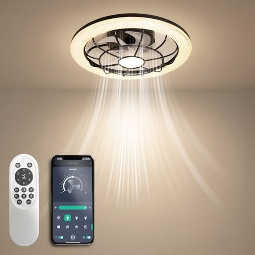 TOPBOS Ventilatore a Soffitto con Lampada,Ultra-Silenzioso 3 Velocità Regolabile Fan Lampadario Plafoniera con Telecomando per Soggiorno Camera da Letto Sala da Pranzo Cucina,50cm