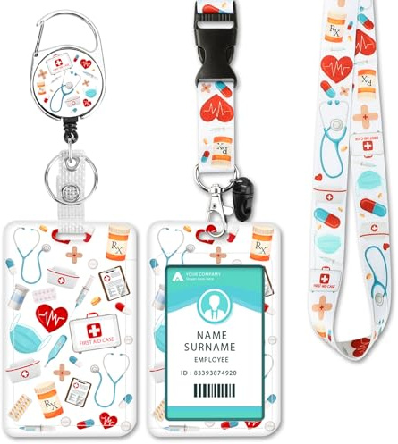 Ausweishülle mit Band, Kartenhalter Ausweis mit Drehbarer Karabinerverschluss, für Frauen, Lehrer, Krankenschwestern, Doktor, Student (Nurse White)