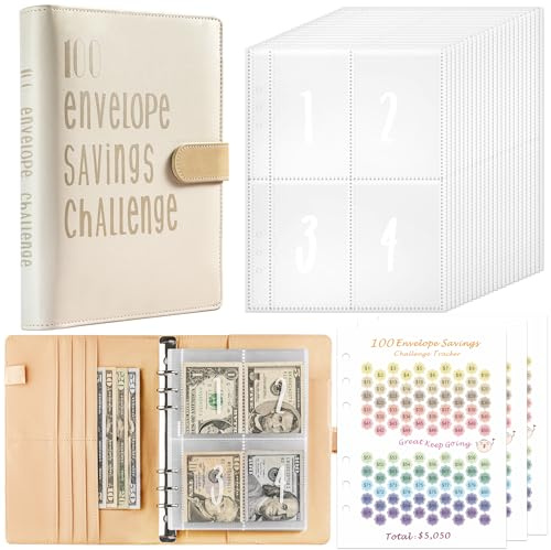 Budget Planner Deutsch Budget Planer Geld Organizer mit 100 Binder Taschen A5 Mulitfarbig Ringbuchordner für Finanzplaner Budget Sparen Mappe Cash Stuffing Startset Geburtstags Geschenk (Khaki)