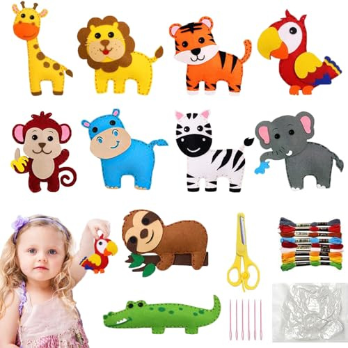 RXKFIGX Kinder Nähen Set 10 Stücke Handwerk Set Kinder Wald Tier Anfänger Nähen Pack DIY Kunst Handwerk Geschenk Kinder für Jungen und Mädchen Pädagogische kreative Sets Nähen Handwerk Sets