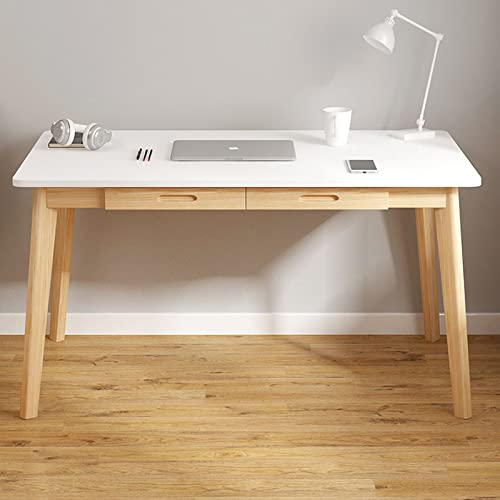 Atwnjkp Computertisch mit Schubladen, moderner Arbeitstisch mit Beinen aus Massivholz, Heimbüro, Laptoptisch für kleine Räume (47 Zoll, weiß)