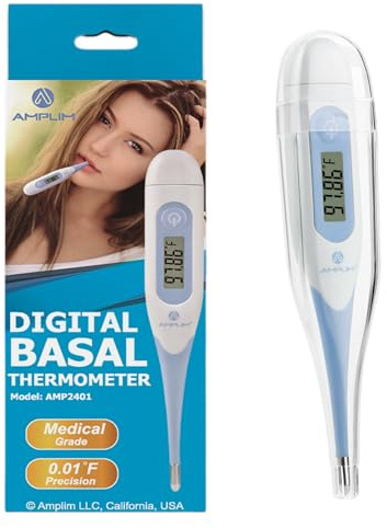 Amplim 4-in-1 Rectal, Underarm & Oral Digital Baby Thermometer for Infants, Toddlers, & Kids, Plus Basal Thermometer for Women, 0.01F Accurate Temperature Check, Includes Carrying Case for Storage
