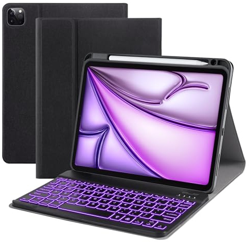 VOWUBO Funda con teclado para iPad Air de 6ª generación 2024/5ª generación 2022/4ª 2020, iPad Pro de 11 pulgadas (1ª/2ª/3ª 4ª generación) con teclado, inalámbrico retroiluminado, desmontable, soporte