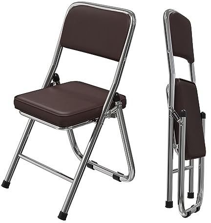 1 Chaises Pliantes Interieures Exterieur, Chaise Pliante Confortable en Simili Cuir Métal, Dossier Rembourré, Chaise Pliante Salle a Manger pour Salon Chambre Salle à Manger Bureau, Marron chocolat