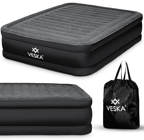 VESKA Aufblasbare Matratze Selbstaufblasend Luftbett Gästebett mit eingebauter elektrischer Pumpe, Einzelbett Luftmatratze für Camping Heimgebrauch mit Tasche (anthrazit/grau, Doppel)