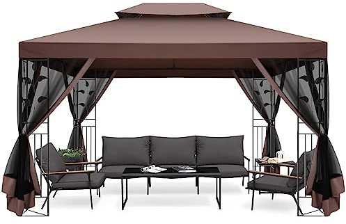 CAROMA Gartenpavillon Mit Moskitonetz Pavillon 3x4 Wasserdicht Stabil Winterfest Pavillon Metall Winterfest Sturmfest Garten Pavillon Wetterfest Gazebo Pavillon Metall Pavillon FüR Terrassen, Garten