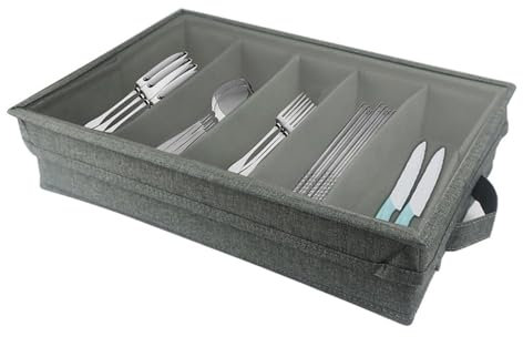 Boîte de rangement pour couverts, couvercle amovible, 2 poignées, 4 séparateurs réglables, grande capacité, couvercle transparent