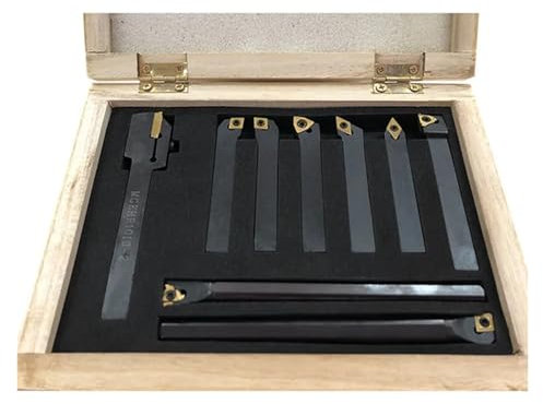 DAISHUJIE Set Drehmeißel 10mm 9-teiliges Wendeplatten-Drehmeißelset mit Einsatz for CNC-Maschine, verzinnt, Hartmetall-Drehmeißelset