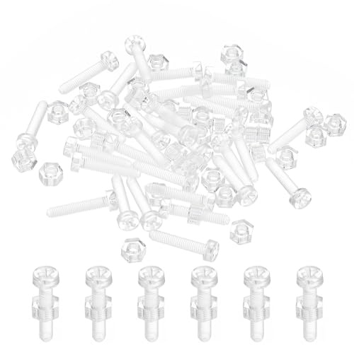 PATIKIL M3x15mm Kunststoff-Kreuzschlitz-Rundkopfschrauben und Sechskantmuttern-Set, 30 Set PC Kunststoff Phillips Rundkopfschrauben für Maschinenzubehör, Transparent