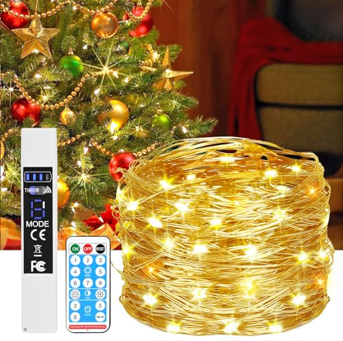 Diealles Shine Lichterkette Innen, 20M 200LED Lichterkette mit Batterie, Warm Lichterkette mit Fernbedienung Timer, Lichterketten mit Schalter für Weihnachten Garten Balkon