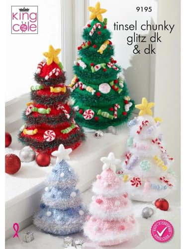 King Cole Tinsel & DK Knitting Pattern - 9195 Christmas Trees