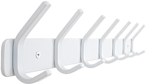 Honsky Wandgarderobe Weiß Einzelne| Metall Garderobenleiste mit 7 Doppelhaken (14 Haken) | 43cm Lackierte Hakenleiste für Flur Eingang Schlafzimmer