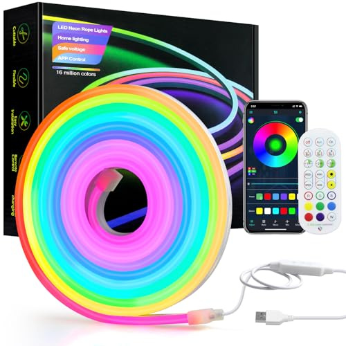 ALITOVE 3m RGBIC USB Neon LED Streifen Wasserdicht mit APP+Fernbedienung | Musik-Sync, Speicherfunktion, 16 Mio. Farben, Timer, LED Band Aussenbereich, Ideal für Party Gaming Zimmerdeko, Ohne Adapter