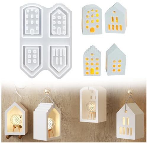 Lot de 4 moules en silicone 3D pour maison - Moule en silicone pour Noël - Moule en silicone - Moule en silicone - Bougeoir - Moule en silicone - Moule en silicone - Moule en silicone pour maison