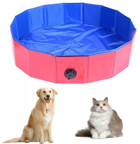 Faltbar Hundepool, Dogpool Hundebadewanne, Bällebad für Hunde, 60x20cm Planschbecken Dusche, Hundepool für Kleine Hunde, Swimmingpool mit Ablassventil, Hundeschwimmbecken für Große and Kleine Hunde