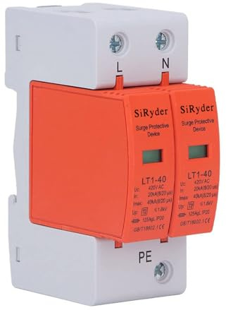 Överspänningsskydd 220V,Surge Protector 420V AC 40 kA överspänningsskydd 2P DIN Skenmonterad 35 mm Åskledare för hemmabruk