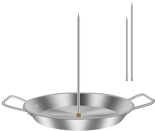 Vertical Meat Skewer, Stainless Steel BBQ Vertical Skewer Grill, Brazilian Barbecue Grilling with 3 Replacement Spikes, Rack Meat Spit with Drip Tray for Steak, Chicken, Fish, Turkey, Kebab