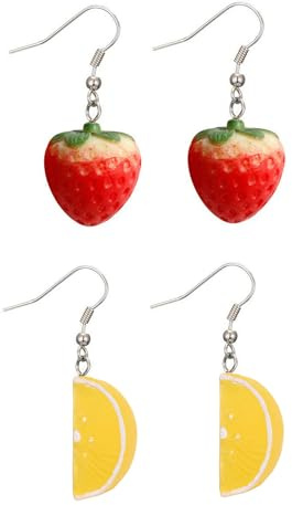 RTRTGS 2 pair Früchte Ohrringe Frucht-ohr-bolzen Lustige Nette Ohrringe Baumeln Lemon Drops Für Frauen kostüm damen ohrringe orange obst kostüm zitronen kostüm