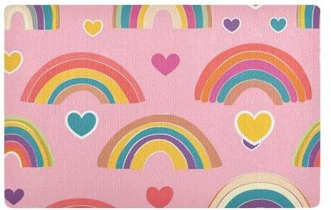 Tappeto per porta d'ingresso, 81,3 x 50,8 cm, in gomma antiscivolo, per patio, veranda, scale, terrazza, garage, lavanderia, balcone, arcobaleni e cuori