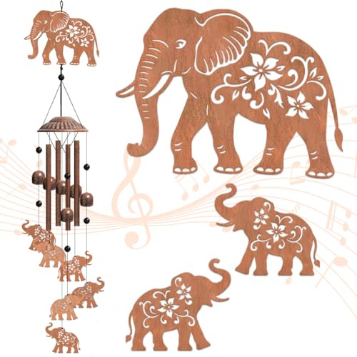 OLYCRAFT Elephant Wind Chimes Animal Theme Iron Bells Memorial Chimes Decorative Metal Bell Creative Hanging Pendants Flower Wind Catcher Dream Catcher for Home Patio Garden Yard Wedding Decor