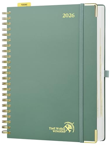 POPRUN Kalender 2026 Tagesplaner Ringbuch mit Hardcover 30,5 x 22 cm, Tageskalender A4 1 Tag 1 Seite (Montag - Sonntag), Terminplaner (Jan.2026-Dez.2026) mit Plastiklineal - Mitternachtsgrün