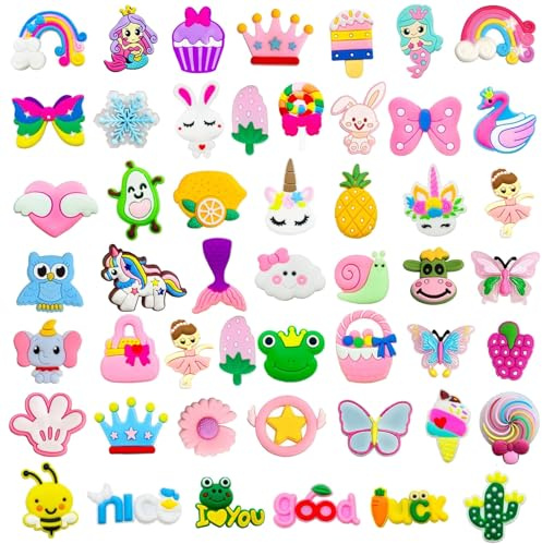 HTTDSLF 50 Stück Schuh Charms, Schuhanstecker Schuhcharms, Schuh Charm für Kinder, Croc Anstecker, Shoe Charms für Jungen, Mädchen und Erwachsene, Zubehör als Geburtstagsgeschenk oder Partygeschenk
