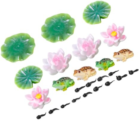 LIOOBO Accessoires Miniatures pour Étang à Grenouilles Petites Fleurs De Lotus Mini Têtards Nénuphars Figurines Animaux Résine pour Jardin Aquarium Décoration De Piscine Été