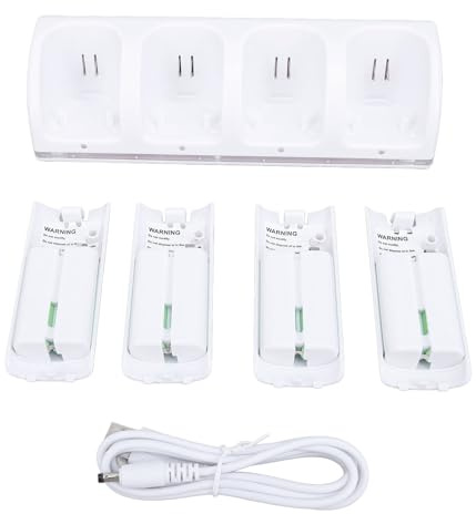 Culnflun Controller Charger Station for Wii Remotes, Remote Charger 4 in 1 Charging Dock with 2800mAh Rechargeable Batteries and LED Indicators for Wii Remote Controllers (White)