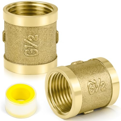 FLEXNOVA 2 manicotti da 1/2 pollici, adattatore per manicotti in ottone, G1/2 (20 mm), doppio manicotto con nastro filettato, raccordi in ottone per tubo, sistema di acqua potabile Ig x Ig