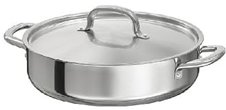Nobel Triply Stainless Steel Saute Pan, Nonstick 3-Layer Construction, Induction Compatible, with Steel Lid (20 cm Diameter)