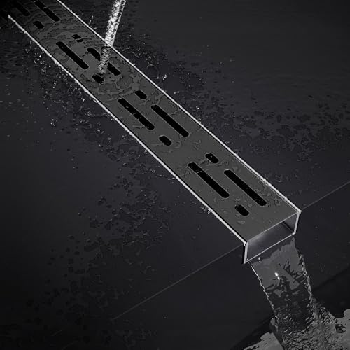 QSPNVFB Lineal Canal De Drenaje De Ducha, Jardin Rejilla Desague De Acero Inoxidable, Rectangular Estrecho Sumidero De Piso Para Piscina Patio Cocina(Black,5x5cm(2x2))